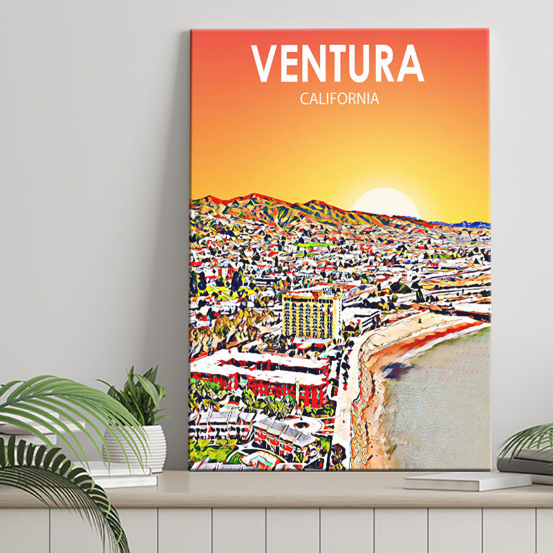 Ventura California Art Sunset Landscape ,City Art Print, Large Canvas, Canvas Print Wall Art Home Decor