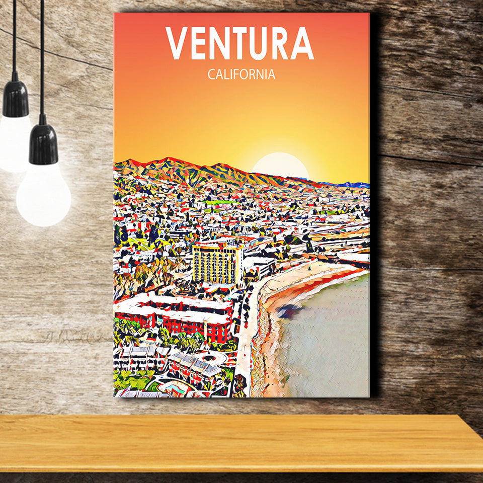 Ventura California Art Sunset Landscape ,City Art Print, Large Canvas, Canvas Print Wall Art Home Decor