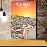 Ventura California Art Sunset Landscape ,City Art Print, Large Canvas, Canvas Print Wall Art Home Decor
