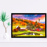 Vermont Usa Early Autumn Rural Scene City Art Watercolor Framed Art Prints Wall Art Decor,Framed Picture