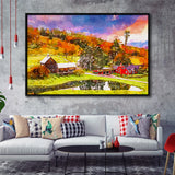 Vermont Usa Early Autumn Rural Scene City Art Watercolor Framed Canvas Prints Wall Art Home Decor,Floating Frame