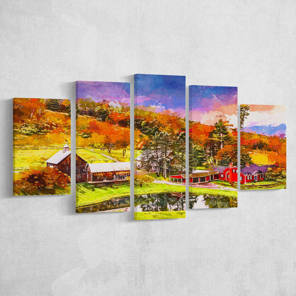 Vermont Usa Early Autumn Rural Scene 5 Pieces Mixed Canvas Prints Wall Art Home Decor