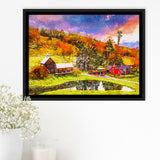 Vermont Usa Early Autumn Rural Scene City Art Watercolor Framed Canvas Prints Wall Art Home Decor,Floating Frame