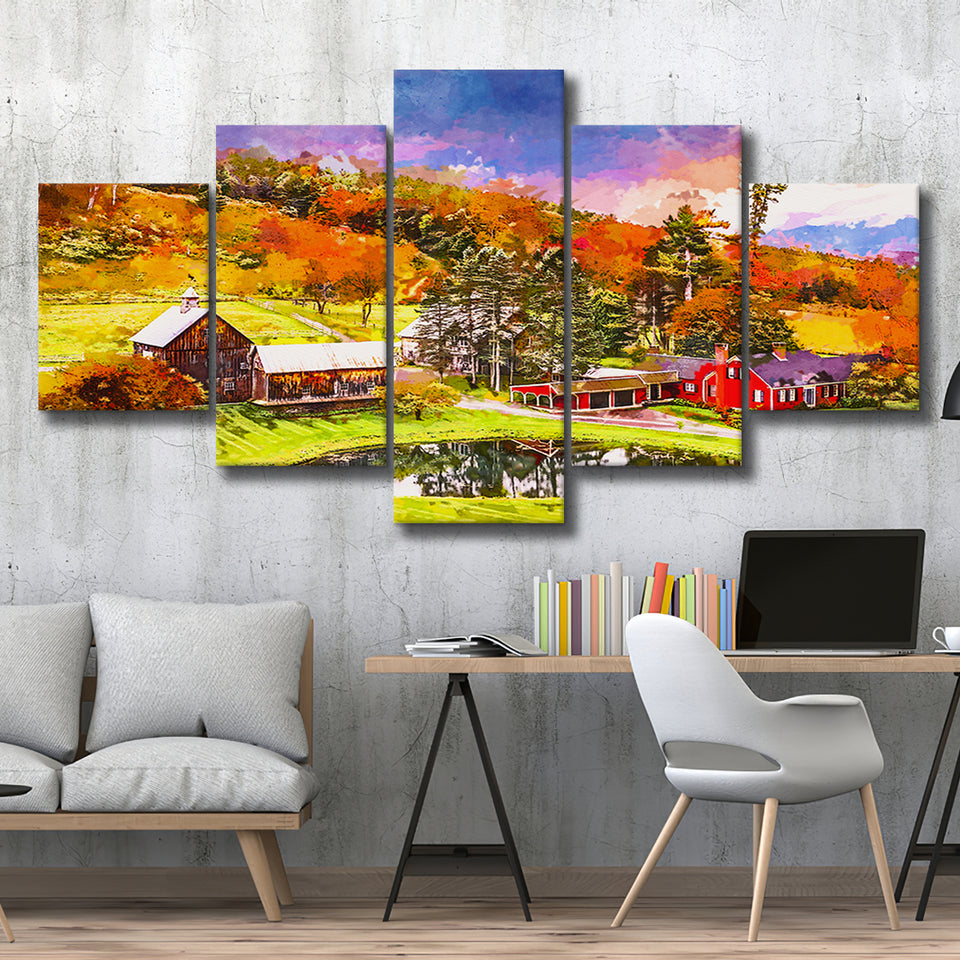 Vermont Usa Early Autumn Rural Scene 5 Pieces Mixed Canvas Prints Wall Art Home Decor