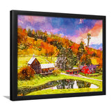 Vermont Usa Early Autumn Rural Scene City Art Watercolor Framed Art Prints Wall Art Decor,Framed Picture