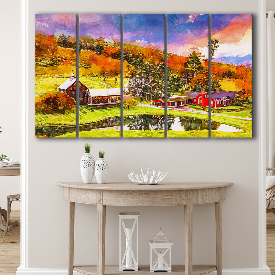 Vermont Usa Early Autumn Rural Scene 5 Pieces Extra Large Canvas Prints Wall Art Home Decor
