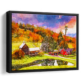 Vermont Usa Early Autumn Rural Scene City Art Watercolor Framed Canvas Prints Wall Art Home Decor,Floating Frame
