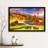 Vermont Usa Early Autumn Rural Scene City Art Watercolor Framed Canvas Prints Wall Art Home Decor,Floating Frame