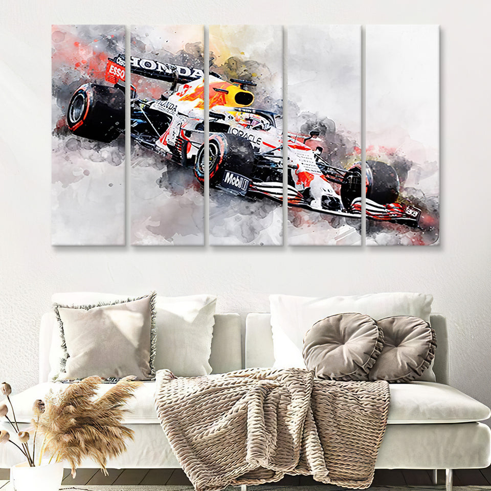 Verstappen 2021 White Car Canvas Print Wall Art F1 Fan Gift 5 Pieces B Canvas Prints Wall Art - Painting Canvas, Multi Panels, Wall Decor