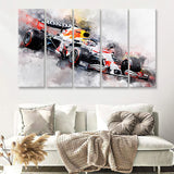 Verstappen 2021 White Car Canvas Print Wall Art F1 Fan Gift 5 Pieces B Canvas Prints Wall Art - Painting Canvas, Multi Panels, Wall Decor