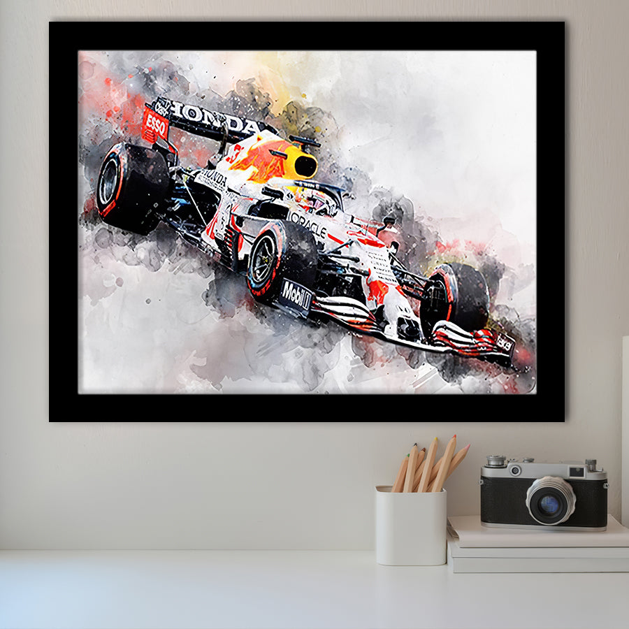 Verstappen 2021 White Car Canvas Print Wall Art F1 Fan Gift Framed Art Prints Wall Decor - Painting Prints,Framed Picture, Home Decor,For Sale