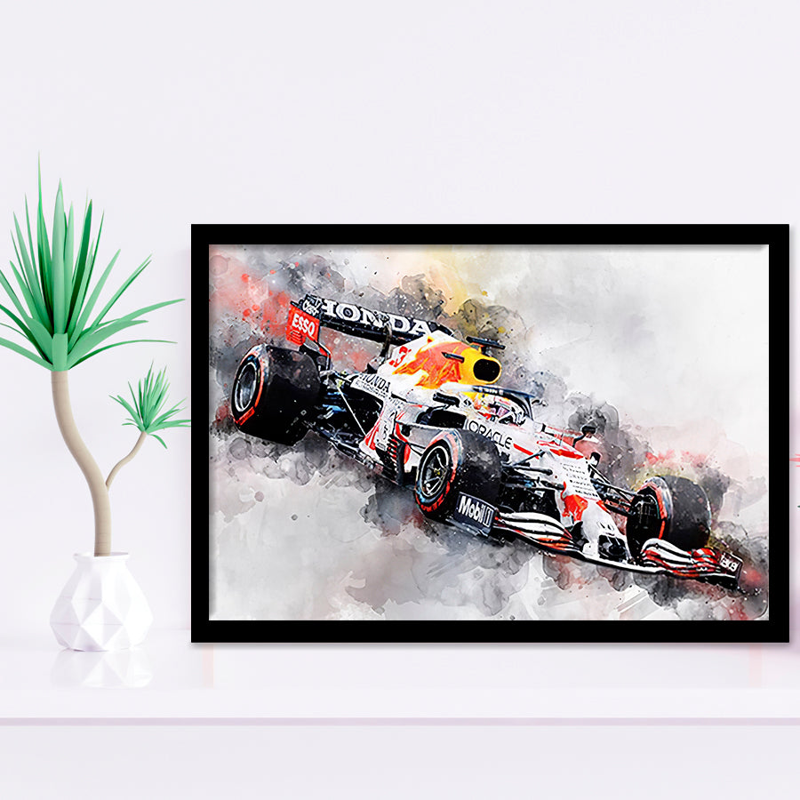 Verstappen 2021 White Car Canvas Print Wall Art F1 Fan Gift Framed Art Prints Wall Decor - Painting Prints,Framed Picture, Home Decor,For Sale