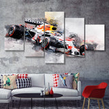 Verstappen 2021 White Car Canvas Print Wall Art F1 Fan Gift 5 Pieces Canvas Prints Wall Art - Painting Canvas, Multi Panels, Wall Decor