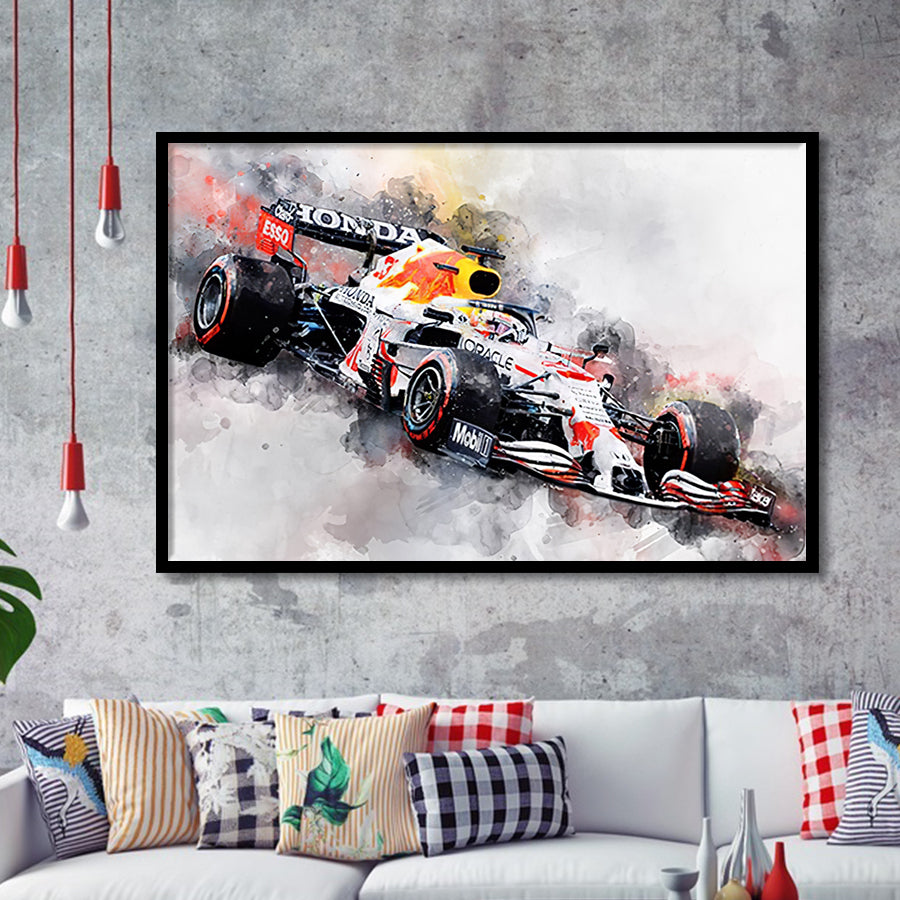 Verstappen 2021 White Car Canvas Print Wall Art F1 Fan Gift Framed Art Prints Wall Decor - Painting Prints,Framed Picture, Home Decor,For Sale
