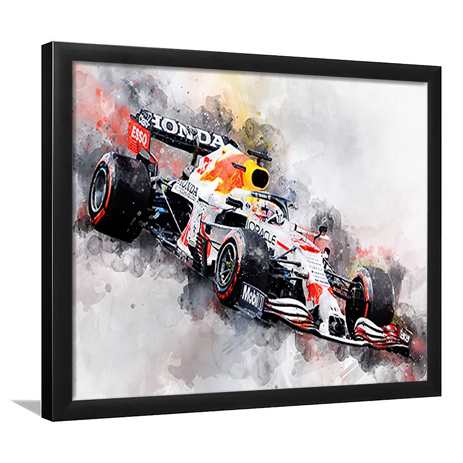 Verstappen 2021 White Car Canvas Print Wall Art F1 Fan Gift Framed Art Prints Wall Decor - Painting Prints,Framed Picture, Home Decor,For Sale