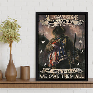Veteran All Gave Some Some Gave All We Owe Them All Framed Canvas Prints Wall Art - Painting Canvas, Wall Decor 