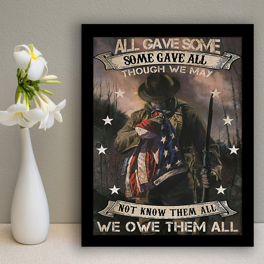 Veteran All Gave Some Some Gave All We Owe Them All Framed Framed Art Prints Wall Decor - Painting Prints, Veteran Gift