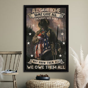 Veteran All Gave Some Some Gave All We Owe Them All Framed Canvas Prints Wall Art - Painting Canvas, Wall Decor 