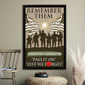 Veteran Canvas Remember Them Generation To Generation Pass It On Lest We Forget Framed Canvas Prints Wall Art - Painting Canvas, Wall Decor