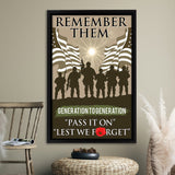 Veteran Canvas Remember Them Generation To Generation Pass It On Lest We Forget Framed Canvas Prints Wall Art - Painting Canvas, Wall Decor