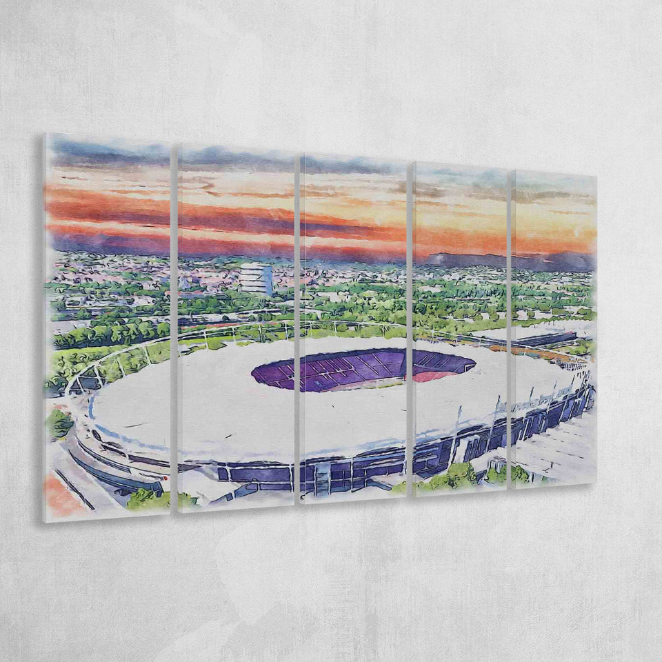 VfB Stuttgart Stadium Watercolor, 5 Pieces B, Multi Panel Canvas Prints Wall Art Decor