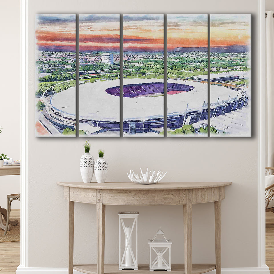 VfB Stuttgart Stadium Watercolor, 5 Pieces B, Multi Panel Canvas Prints Wall Art Decor