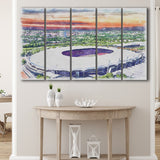 VfB Stuttgart Stadium Watercolor, 5 Pieces B, Multi Panel Canvas Prints Wall Art Decor
