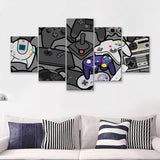 Video Gamer Decor Gamer Controllers 5 Piece Multi Panels Canvas Prints Wall Art - Painting Canvas,Wall Decor