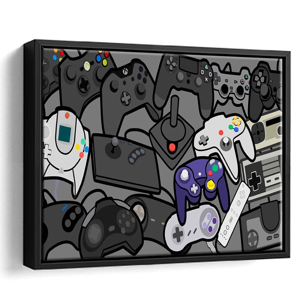 Video Gamer Decor Gamer Controllers Framed Canvas Prints Wall Art - Painting Canvas,Framed Picture,Home Art Wall Decor
