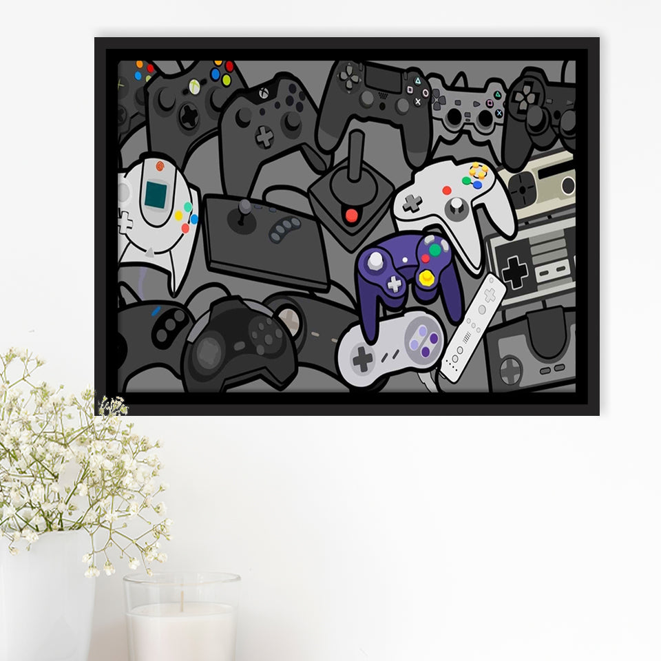 Video Gamer Decor Gamer Controllers Framed Canvas Prints Wall Art - Painting Canvas,Framed Picture,Home Art Wall Decor