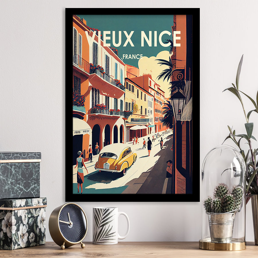 Vieux Nice France Retro Art Print, City Art Print, Framed Art Print Wall Art Home Decor, Framed Picture