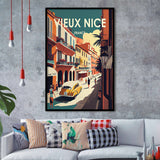 Vieux Nice France Retro Art Print, City Art Print, Framed Art Print Wall Art Home Decor, Framed Picture