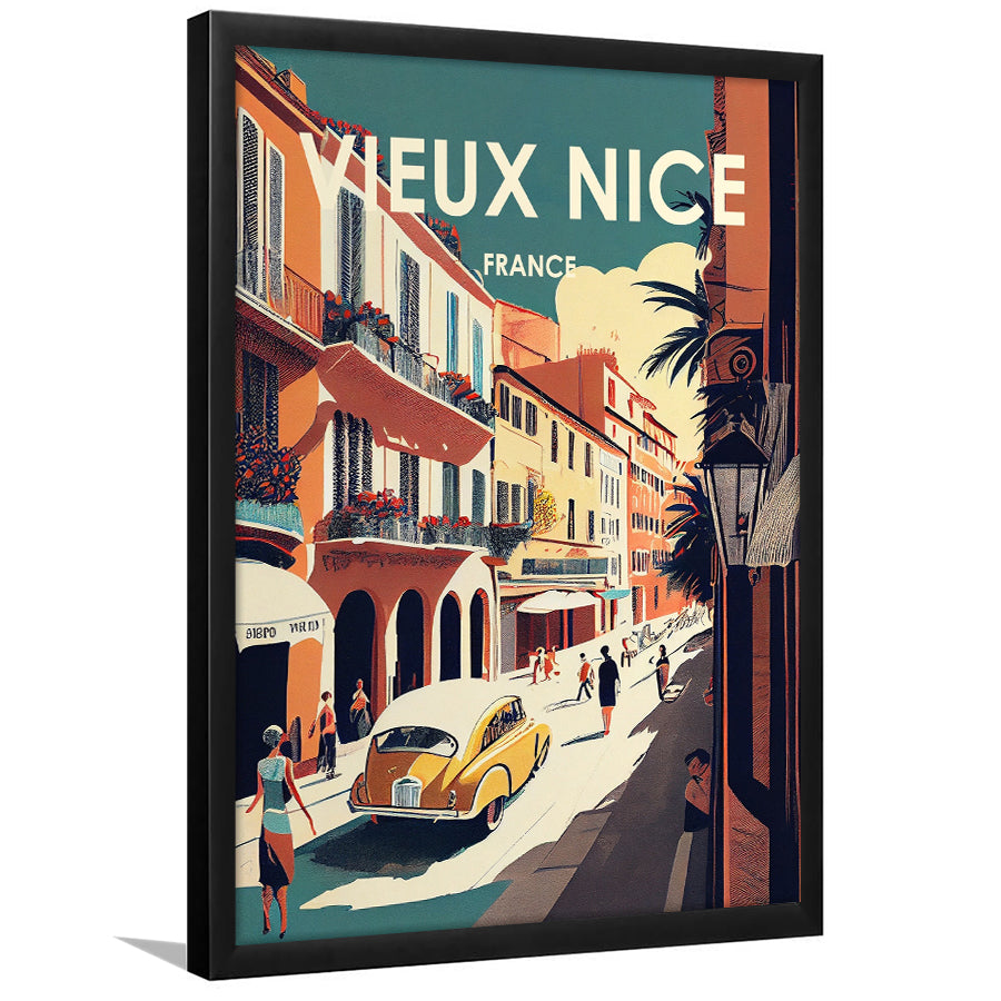 Vieux Nice France Retro Art Print, City Art Print, Framed Art Print Wall Art Home Decor, Framed Picture