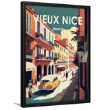 Vieux Nice France Retro Art Print, City Art Print, Framed Art Print Wall Art Home Decor, Framed Picture