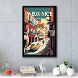 Vieux Nice France Retro Art Print, Large Canvas, Framed Canvas Print Wall Art Home Decor, Floating Frame