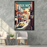 Vieux Nice France Retro Art Print, Large Canvas, Framed Canvas Print Wall Art Home Decor, Floating Frame
