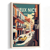 Vieux Nice France Retro Art Print, Large Canvas, Framed Canvas Print Wall Art Home Decor, Floating Frame