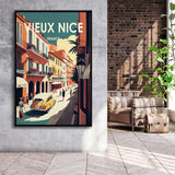 Vieux Nice France Retro Art Print, Large Canvas, Framed Canvas Print Wall Art Home Decor, Floating Frame