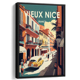 Vieux Nice France Retro Art Print, Large Canvas, Framed Canvas Print Wall Art Home Decor, Floating Frame