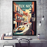 Vieux Nice France Retro Art Print, City Art Print, Framed Art Print Wall Art Home Decor, Framed Picture