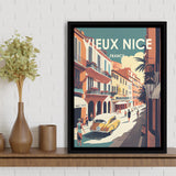 Vieux Nice France Retro Art Print, Large Canvas, Framed Canvas Print Wall Art Home Decor, Floating Frame