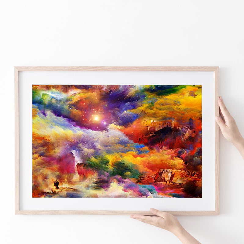 View Of The Rainbow Hilltop Abstract Colourful Poster Prints Wall Art Decor, Unframe, Poster Art