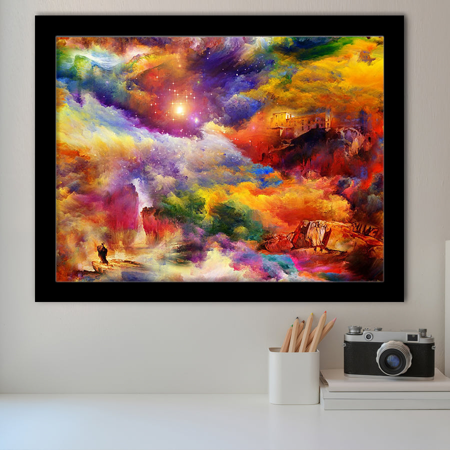 View Of The Rainbow Hilltop Abstract Colourful Framed Art Prints Wall Art Decor, Framed Picture, Home Decor