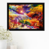 View Of The Rainbow Hilltop Abstract Colourful Framed Canvas Prints Wall Art Decor, Framed Picture, Floating Frame