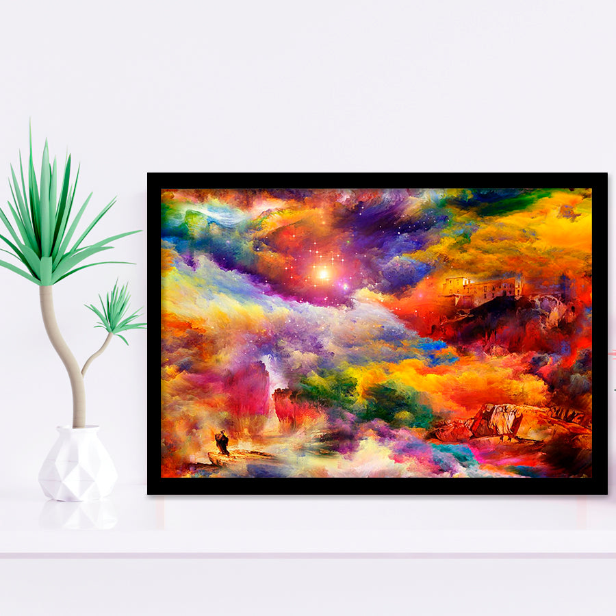 View Of The Rainbow Hilltop Abstract Colourful Framed Art Prints Wall Art Decor, Framed Picture, Home Decor