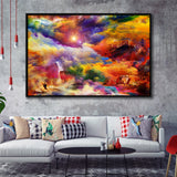 View Of The Rainbow Hilltop Abstract Colourful Framed Canvas Prints Wall Art Decor, Framed Picture, Floating Frame