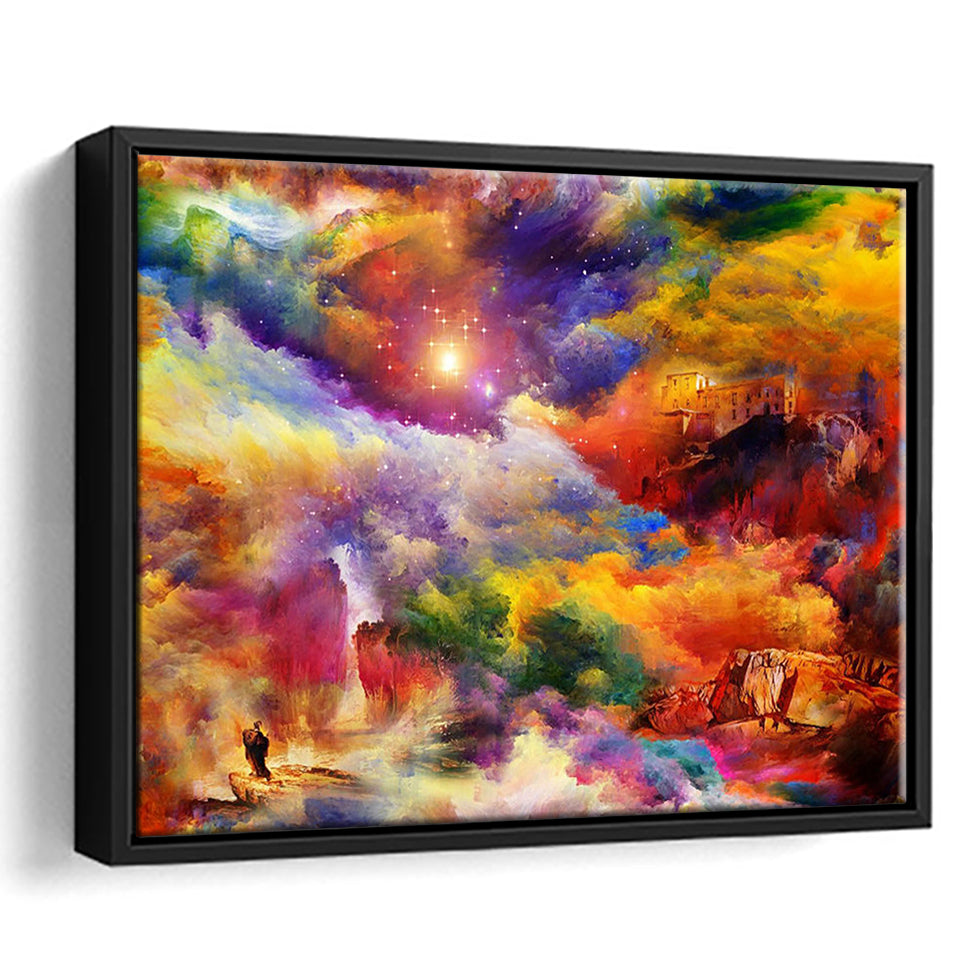 View Of The Rainbow Hilltop Abstract Colourful Framed Canvas Prints Wall Art Decor, Framed Picture, Floating Frame