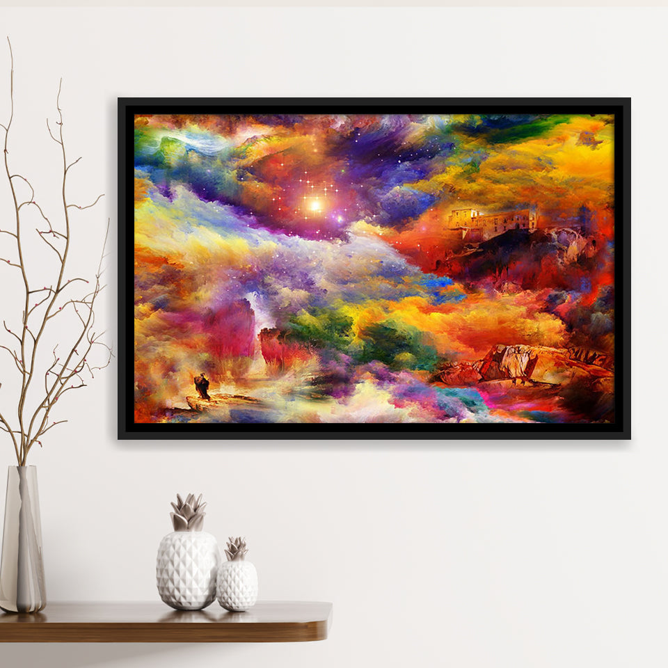 View Of The Rainbow Hilltop Abstract Colourful Framed Canvas Prints Wall Art Decor, Framed Picture, Floating Frame