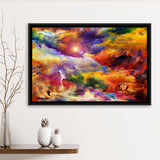 View Of The Rainbow Hilltop Abstract Colourful Framed Canvas Prints Wall Art Decor, Framed Picture, Floating Frame