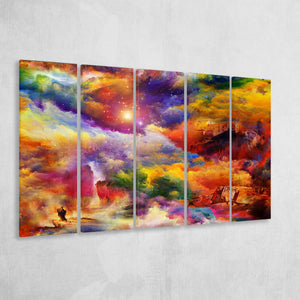 View Of The Rainbow Hilltop Abstract Colourful 5 Piece B Canvas Prints Wall Art, Multi Panels,Large Canvas